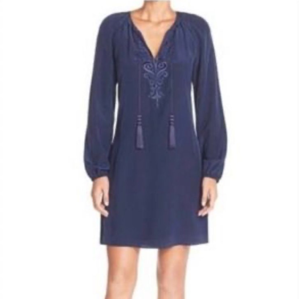 Lilly Pulitzer True Navy 100% Silk Roslyn Dress, Size S